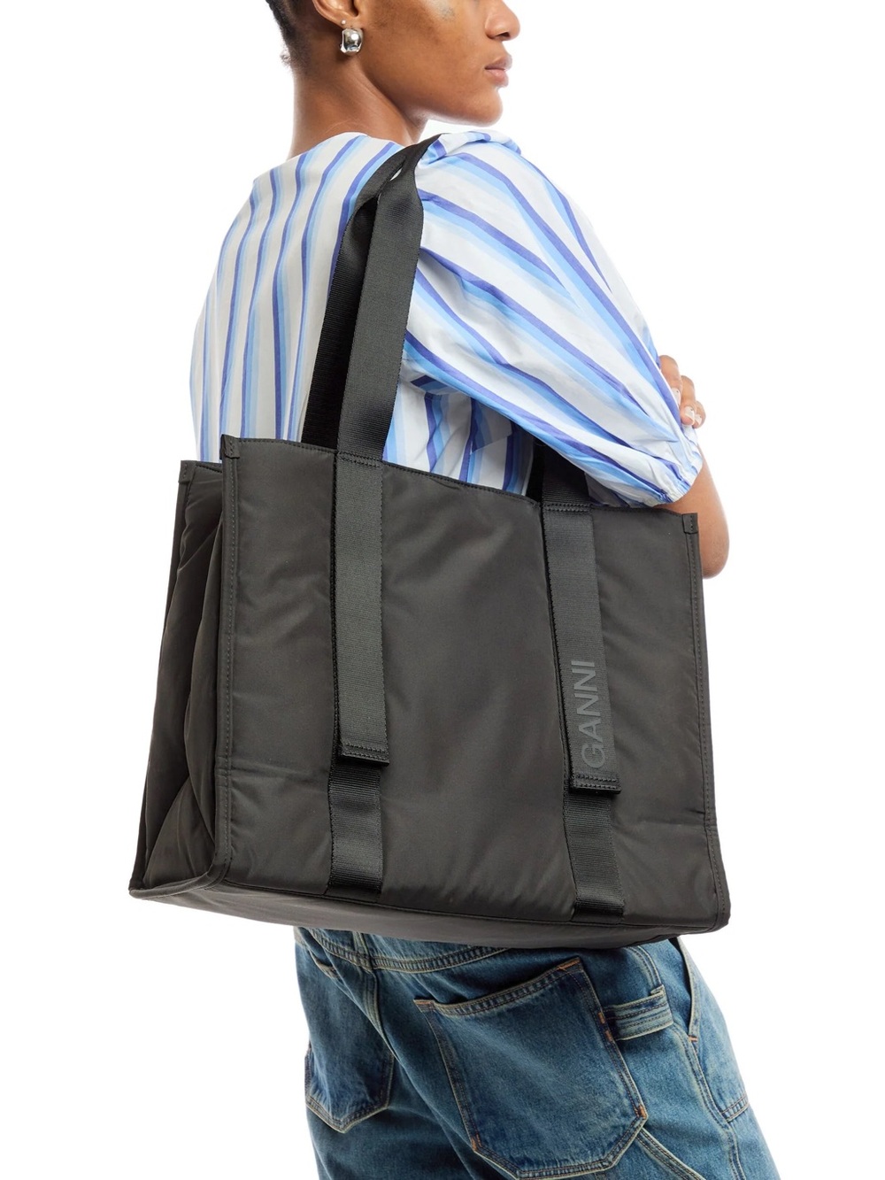 GANNI Black Tech Tote Bag